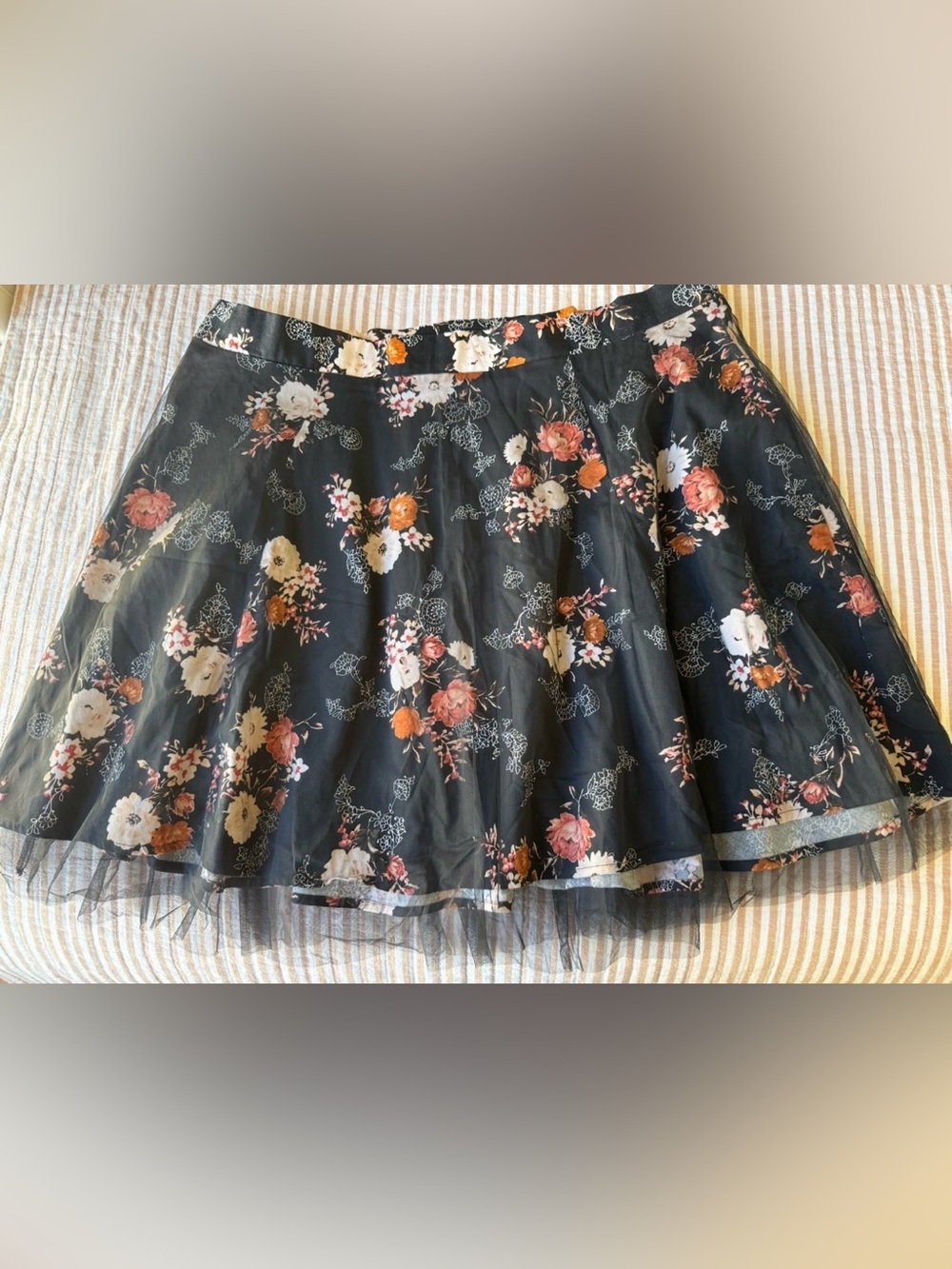 Torrid Black Floral Mesh Skirt Tulle Flare Elastic Waist Boho Garden Fairy 3XL 3